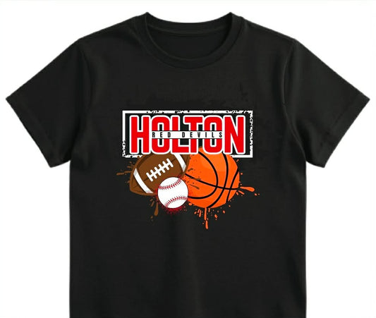 Holton Red Devils - Football Baseball Basketball on Black